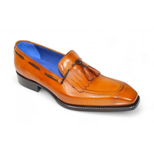 Emilio Franco "Tommaso" Gold Genuine Italian Calf Leather Tassel Loafers.